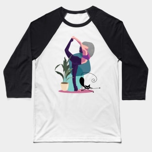 Girl does Yoga with her & cat | Passion Baseball T-Shirt